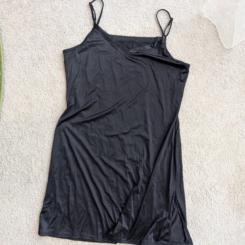 Vanity Fair vintage black night gown with a slit